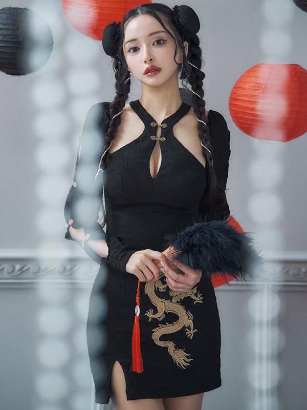 画像15: 【ハロウィン】ドラゴンプリントチャイナセットアップ 【コスプレ5点セット】【XS-Mサイズ/1カラー】ドラゴンプリントチャイナドレス 【コスプレ3点セット】【XS-Lサイズ/1カラー】(SE01YN)[OF01] (15)