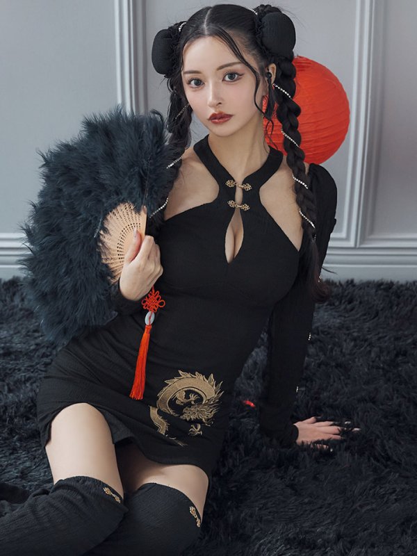 画像18: 【ハロウィン】ドラゴンプリントチャイナセットアップ 【コスプレ5点セット】【XS-Mサイズ/1カラー】ドラゴンプリントチャイナドレス 【コスプレ3点セット】【XS-Lサイズ/1カラー】(SE01YN)[OF01] (18)