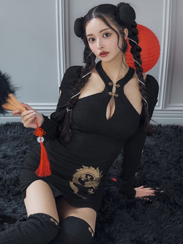 画像19: 【ハロウィン】ドラゴンプリントチャイナセットアップ 【コスプレ5点セット】【XS-Mサイズ/1カラー】ドラゴンプリントチャイナドレス 【コスプレ3点セット】【XS-Lサイズ/1カラー】(SE01YN)[OF01] (19)