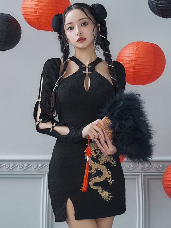 画像23: 【ハロウィン】ドラゴンプリントチャイナセットアップ 【コスプレ5点セット】【XS-Mサイズ/1カラー】ドラゴンプリントチャイナドレス 【コスプレ3点セット】【XS-Lサイズ/1カラー】(SE01YN)[OF01] (23)