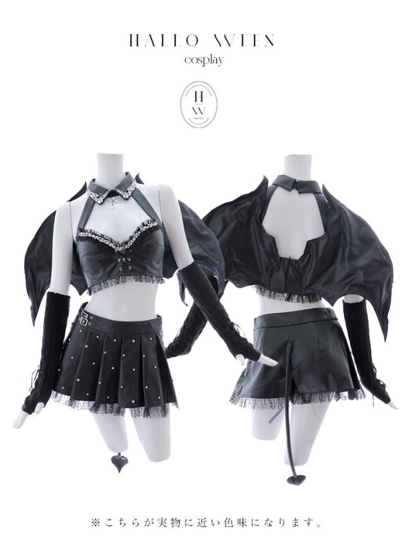 画像16: 【うづきふうかコラボ】【即日発送！】【ハロウィン】 レザーデビルセットアップ 【コスプレ6点セット】 【XS-Mサイズ/1カラー】[OF01] (16)