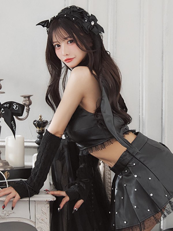 画像2: 【うづきふうかコラボ】【即日発送！】【ハロウィン】 レザーデビルセットアップ 【コスプレ6点セット】 【XS-Mサイズ/1カラー】[OF01] (2)