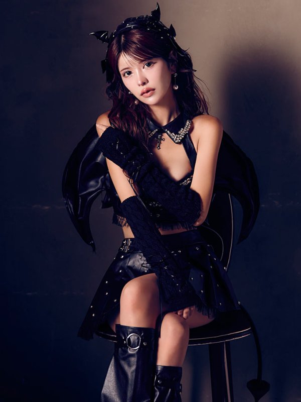 画像2: 【即日発送】【送料無料！】【ハロウィン】【うづきふうかコラボ】 レザーデビルセットアップ 【コスプレ6点セット】[HC03] (2)