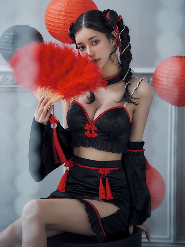 画像6: 【即日発送！】【ハロウィン】ベルスリーブチャイナセットアップ 【コスプレ5点セット】【XS-Mサイズ/1カラー】オフショルチャイナワンピース 【コスプレ6点セット】 【XS-Lサイズ/3カラー】(SE01YN)[OF04] (6)