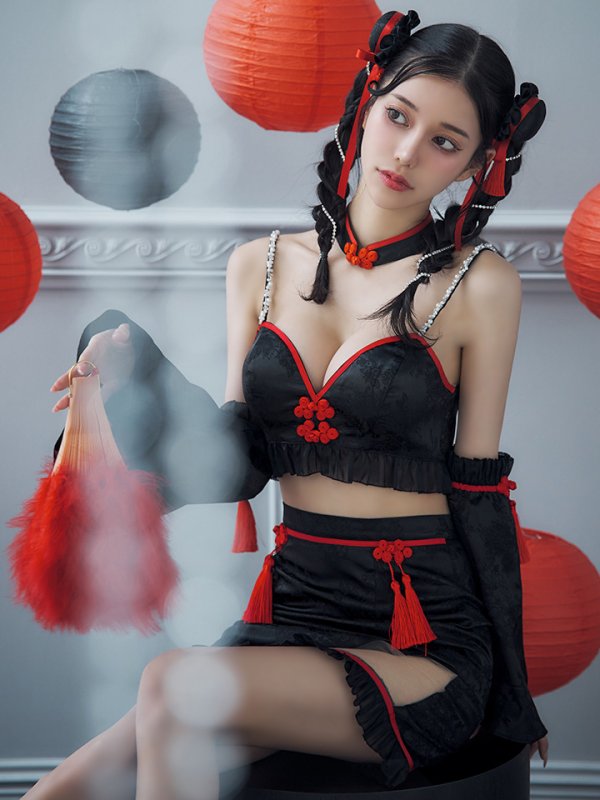 画像9: 【即日発送！】【ハロウィン】ベルスリーブチャイナセットアップ 【コスプレ5点セット】【XS-Mサイズ/1カラー】オフショルチャイナワンピース 【コスプレ6点セット】 【XS-Lサイズ/3カラー】(SE01YN)[OF04] (9)