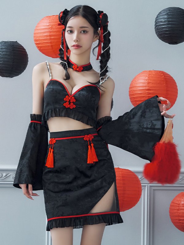 画像18: 【即日発送！】【ハロウィン】ベルスリーブチャイナセットアップ 【コスプレ5点セット】【XS-Mサイズ/1カラー】オフショルチャイナワンピース 【コスプレ6点セット】 【XS-Lサイズ/3カラー】(SE01YN)[OF04] (18)