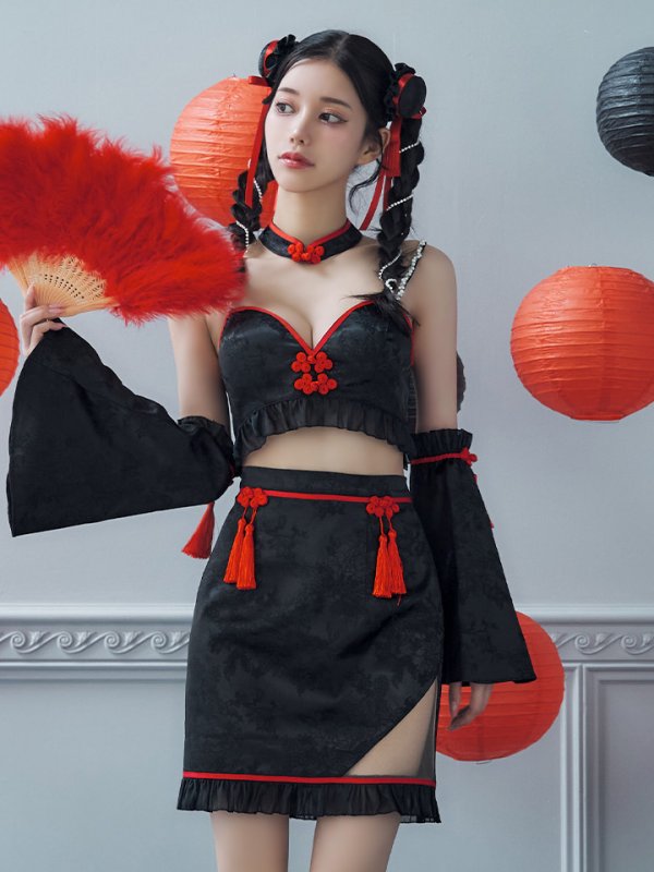 画像20: 【即日発送！】【ハロウィン】ベルスリーブチャイナセットアップ 【コスプレ5点セット】【XS-Mサイズ/1カラー】オフショルチャイナワンピース 【コスプレ6点セット】 【XS-Lサイズ/3カラー】(SE01YN)[OF04] (20)