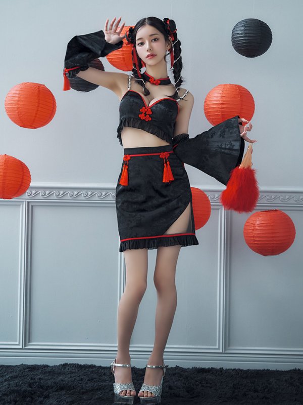 画像12: 【即日発送！】【ハロウィン】ベルスリーブチャイナセットアップ 【コスプレ5点セット】【XS-Mサイズ/1カラー】オフショルチャイナワンピース 【コスプレ6点セット】 【XS-Lサイズ/3カラー】(SE01YN)[OF04] (12)