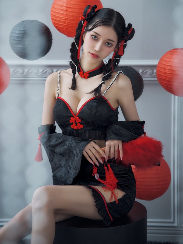 画像13: 【即日発送！】【ハロウィン】ベルスリーブチャイナセットアップ 【コスプレ5点セット】【XS-Mサイズ/1カラー】オフショルチャイナワンピース 【コスプレ6点セット】 【XS-Lサイズ/3カラー】(SE01YN)[OF04] (13)