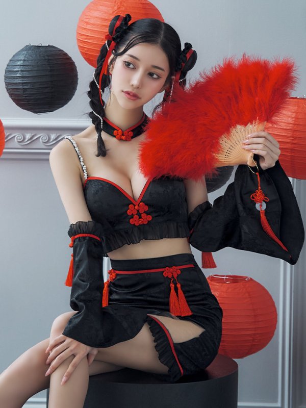 画像17: 【即日発送！】【ハロウィン】ベルスリーブチャイナセットアップ 【コスプレ5点セット】【XS-Mサイズ/1カラー】オフショルチャイナワンピース 【コスプレ6点セット】 【XS-Lサイズ/3カラー】(SE01YN)[OF04] (17)