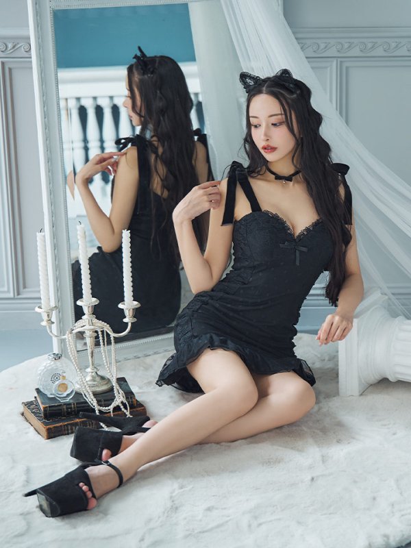 画像11: 【SALE!!】【ハロウィン】ドットレースベビードールワンピース 【コスプレ3点セット】【XS-Lサイズ/1カラー】[OF01] (11)