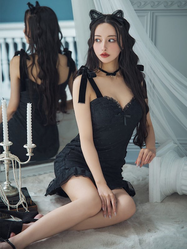 画像15: 【SALE!!】【ハロウィン】ドットレースベビードールワンピース 【コスプレ3点セット】【XS-Lサイズ/1カラー】[OF01] (15)