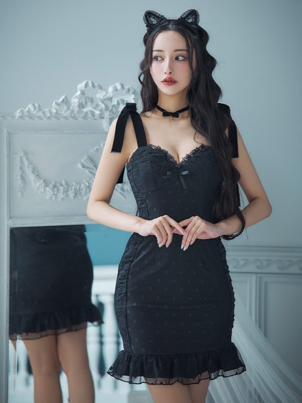 画像9: 【SALE!!】【ハロウィン】ドットレースベビードールワンピース 【コスプレ3点セット】【XS-Lサイズ/1カラー】[OF01] (9)