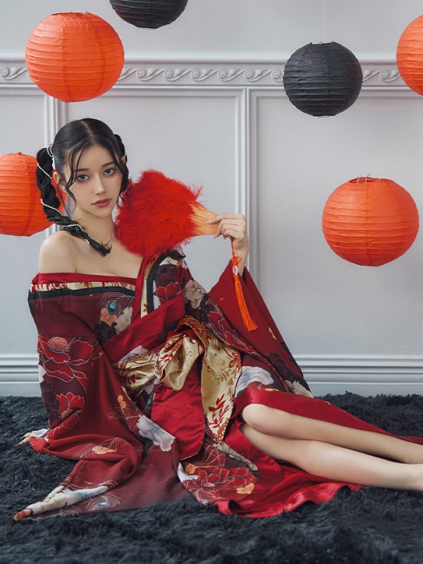 画像16: 【即日発送！】【ハロウィン】花魁ショートインロングワンピース 【コスプレ】【S-XLサイズ/2カラー】[OF01] (16)