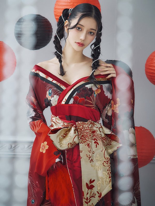 画像6: 【即日発送！】【ハロウィン】花魁ショートインロングワンピース 【コスプレ】【S-XLサイズ/2カラー】[OF01] (6)