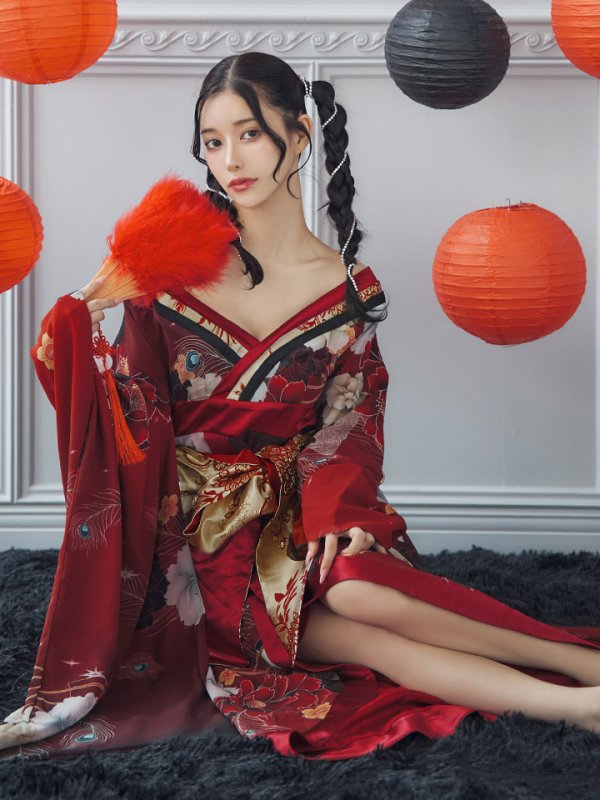 画像7: 【即日発送！】【ハロウィン】花魁ショートインロングワンピース 【コスプレ】【S-XLサイズ/2カラー】[OF01] (7)