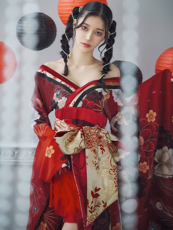 画像9: 【即日発送！】【ハロウィン】花魁ショートインロングワンピース 【コスプレ】【S-XLサイズ/2カラー】[OF01] (9)