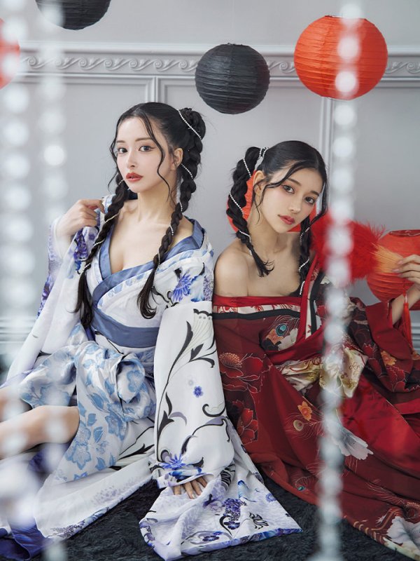 画像2: 【即日発送！】【ハロウィン】花魁ショートインロングワンピース 【コスプレ】【S-XLサイズ/2カラー】[OF01] (2)