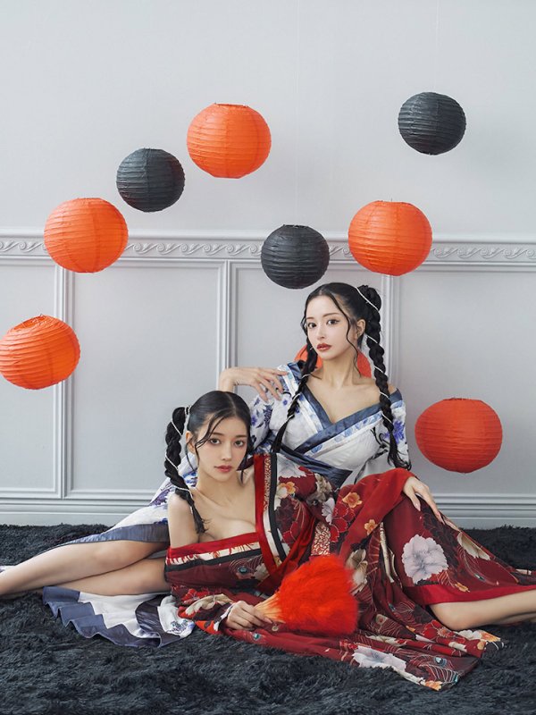 画像3: 【即日発送！】【ハロウィン】花魁ショートインロングワンピース 【コスプレ】【S-XLサイズ/2カラー】[OF01] (3)