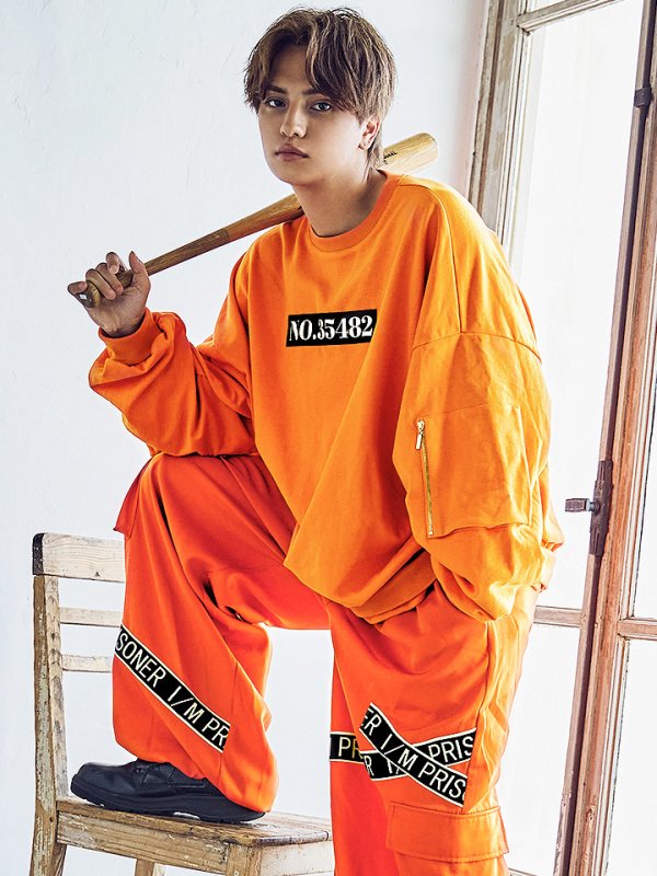 画像2: 【SALE!!】【即日発送！】【ハロウィン】 オレンジ囚人トレーナーセット 【コスプレ2点セット】【XXLサイズ/1カラー】(HC0306-SV)[HC03] (2)