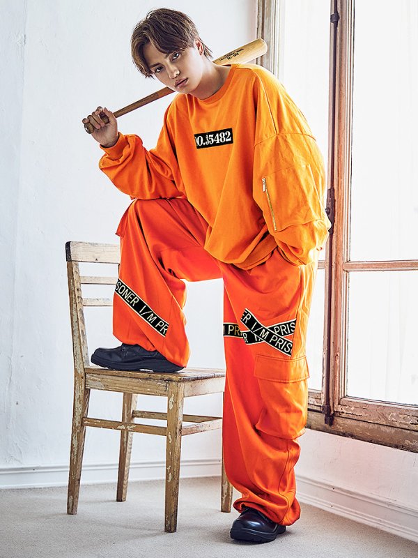 画像4: 【SALE!!】【即日発送！】【ハロウィン】 オレンジ囚人トレーナーセット 【コスプレ2点セット】【XXLサイズ/1カラー】(HC0306-SV)[HC03] (4)