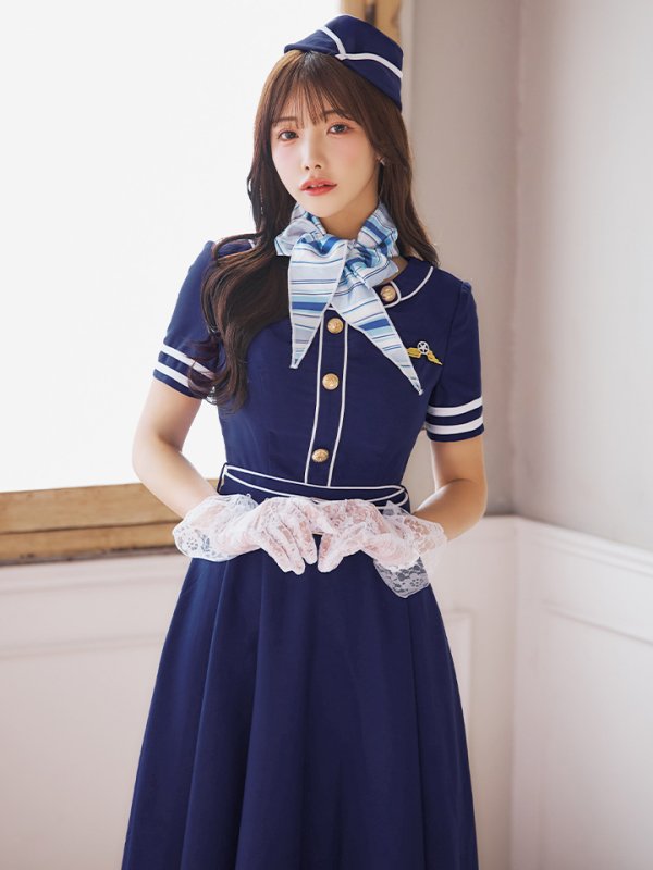 画像11: 【即日発送！】【ハロウィン】CAロングフレアワンピース 【コスプレ5点セット】 【S-XLサイズ/1カラー】[OF01] (11)