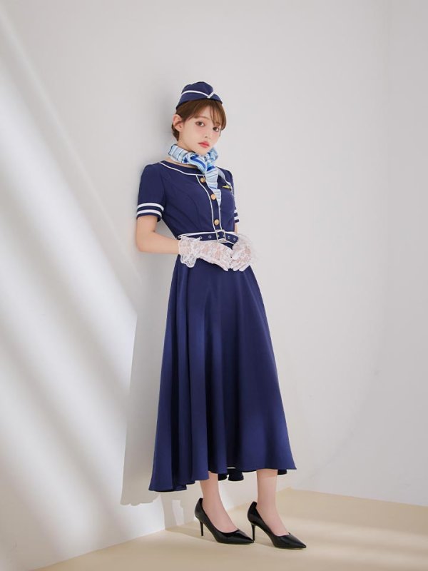 画像13: 【即日発送！】【ハロウィン】CAロングフレアワンピース 【コスプレ5点セット】 【S-XLサイズ/1カラー】[HC03] (13)