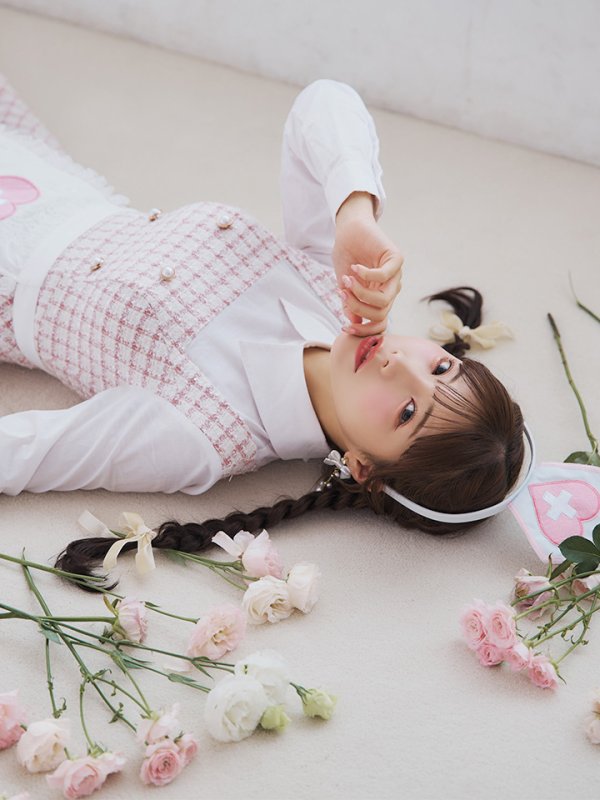 画像2: 【SALE!!】【即日発送！】【ハロウィン】ナースツイードロングフレア 【コスプレ3点セット】 【S-XLサイズ/1カラー】[OF01] (2)