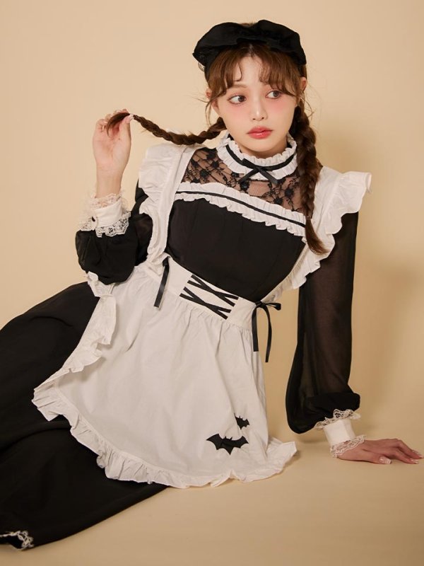 画像1: 【即日発送】【ハロウィン】クラシックメイドロングワンピース【コスプレ3点セット】【S-XLサイズ/1カラー】[OF03] (1)
