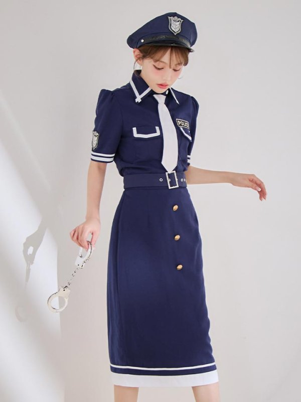 画像3: 【SALE!!】【即日発送！】【ハロウィン】ポリスタイトロング 【コスプレ5点セット】 【S-Lサイズ/1カラー】[HC03-B] (3)