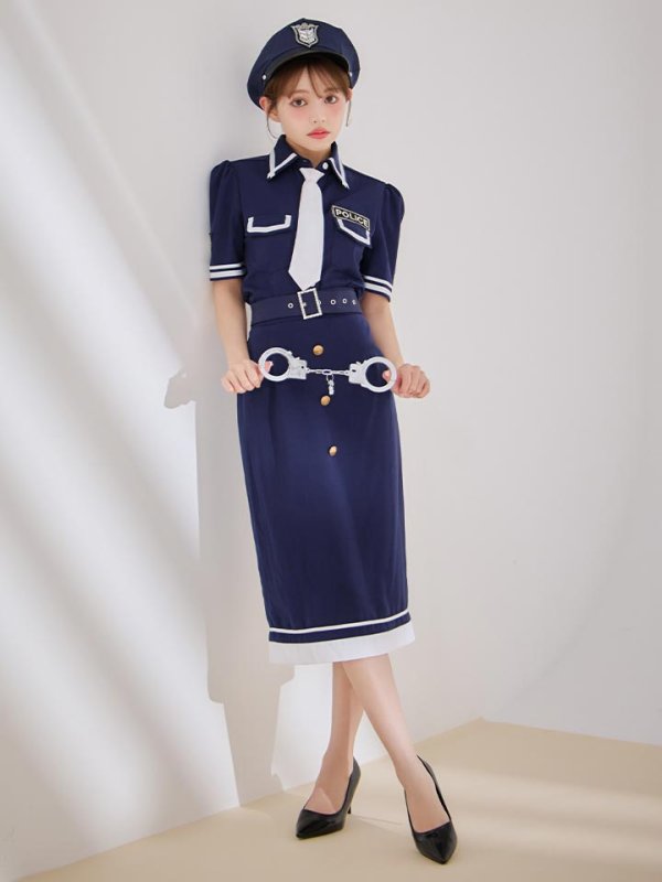 画像4: 【SALE!!】【即日発送！】【ハロウィン】ポリスタイトロング 【コスプレ5点セット】 【S-Lサイズ/1カラー】[HC03-B] (4)