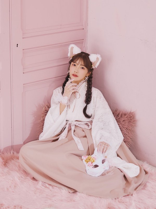 画像5: 【即日発送！】【ハロウィン】猫巫女レース袴 【コスプレ5点セット】 【FREEサイズ/2カラー】[HC03-OMN] (5)