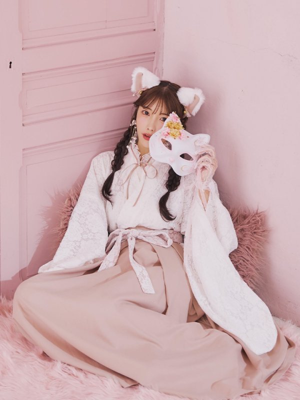 画像6: 【即日発送！】【ハロウィン】猫巫女レース袴 【コスプレ5点セット】 【FREEサイズ/2カラー】[HC03-OMN] (6)