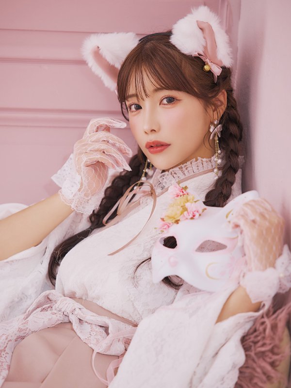 画像7: 【即日発送！】【ハロウィン】猫巫女レース袴 【コスプレ5点セット】 【FREEサイズ/2カラー】[HC03-OMN] (7)