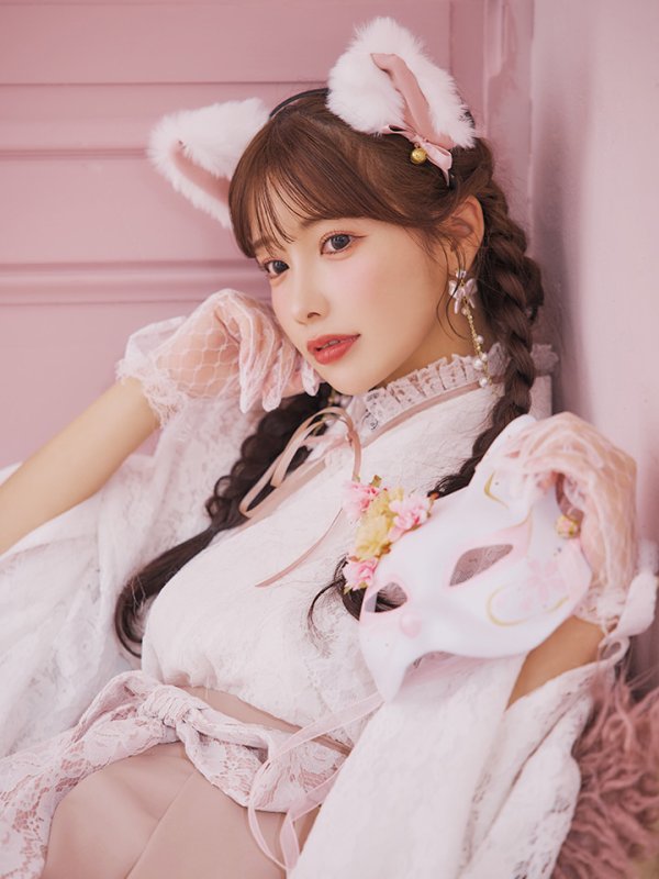 画像8: 【即日発送！】【ハロウィン】猫巫女レース袴 【コスプレ5点セット】 【FREEサイズ/2カラー】[HC03-OMN] (8)