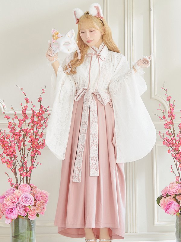 画像3: 【即日発送！】【ハロウィン】猫巫女レース袴 【コスプレ5点セット】 【FREEサイズ/2カラー】[HC03-OMN] (3)