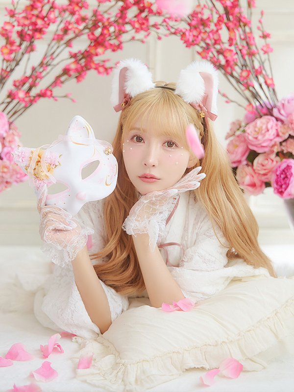 画像9: 【即日発送！】【ハロウィン】猫巫女レース袴 【コスプレ5点セット】 【FREEサイズ/2カラー】[HC03-OMN] (9)