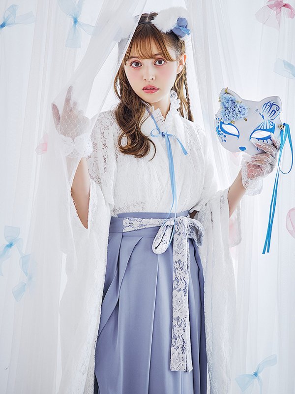 画像2: 【即日発送！】【ハロウィン】猫巫女レース袴 【コスプレ5点セット】 【FREEサイズ/2カラー】[HC03-OMN] (2)