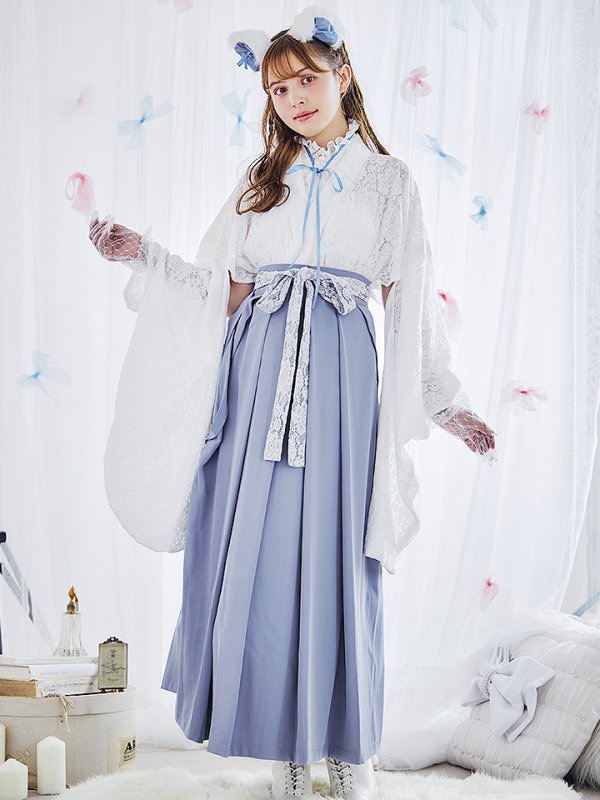 画像4: 【即日発送！】【ハロウィン】猫巫女レース袴 【コスプレ5点セット】 【FREEサイズ/2カラー】[HC03-OMN] (4)