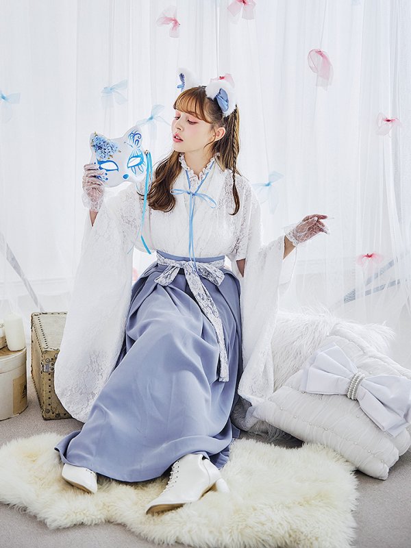 画像6: 【即日発送！】【ハロウィン】猫巫女レース袴 【コスプレ5点セット】 【FREEサイズ/2カラー】[HC03-OMN] (6)