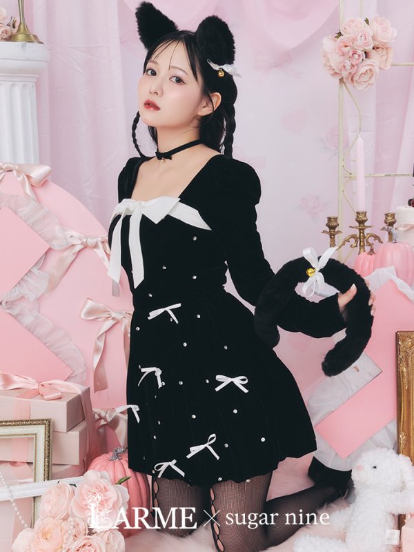 画像1: 【即日発送！】【ハロウィン】キャットリボンバルーンワンピース 【コスプレ4点セット】 【S-Lサイズ/1カラー】[YMT] (1)