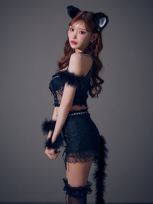 画像13: 【ハロウィン】ファー黒猫セットアップ【コスプレ5点セット】【XS-Mサイズ/1カラー】[HC03] (13)