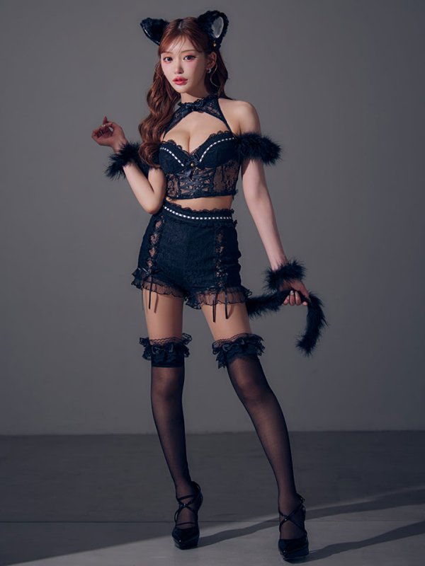 画像4: 【ハロウィン】ファー黒猫セットアップ【コスプレ5点セット】【XS-Mサイズ/1カラー】[HC03] (4)