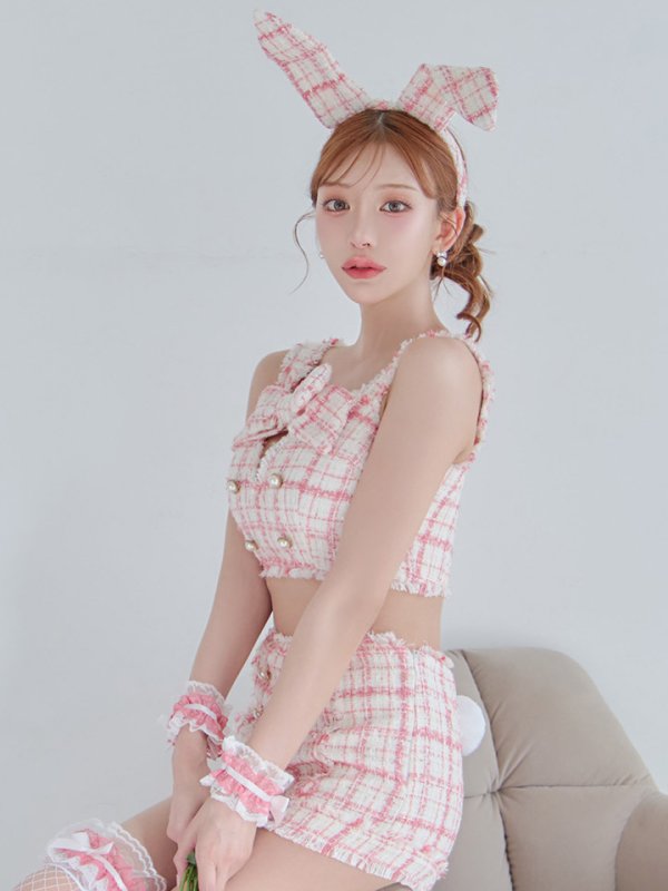 画像32: 【SALE!!】【即日発送】【ハロウィン】ツイードバニーリボンセットアップ（パンツ）【コスプレ6点セット】 【XS-Mサイズ/2カラー】[OF04] (32)