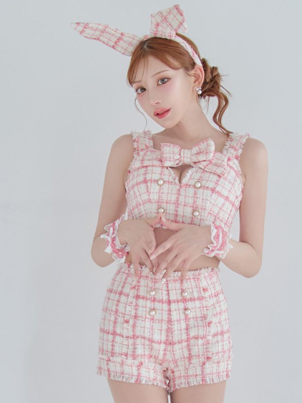 画像16: 【SALE!!】【即日発送】【ハロウィン】ツイードバニーリボンセットアップ（パンツ）【コスプレ6点セット】 【XS-Mサイズ/2カラー】[HC03] (16)