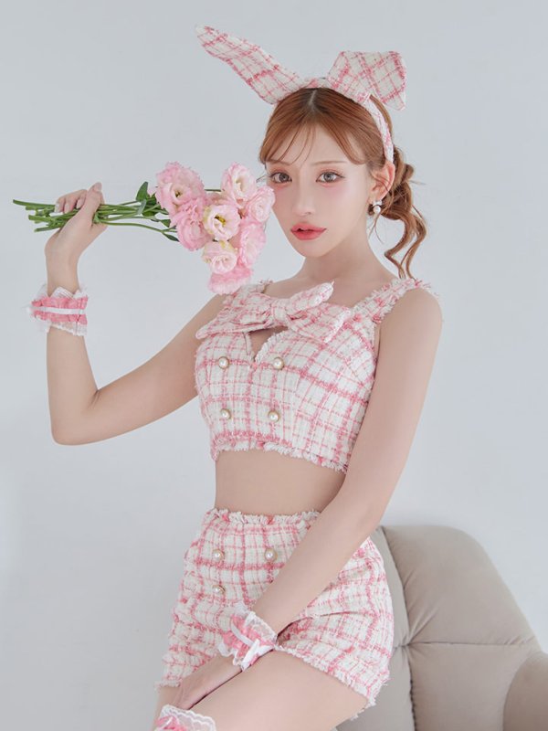 画像33: 【SALE!!】【即日発送】【ハロウィン】ツイードバニーリボンセットアップ（パンツ）【コスプレ6点セット】 【XS-Mサイズ/2カラー】[OF04] (33)