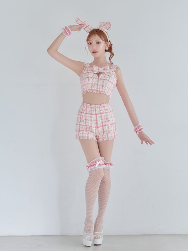 画像11: 【SALE!!】【即日発送】【ハロウィン】ツイードバニーリボンセットアップ（パンツ）【コスプレ6点セット】 【XS-Mサイズ/2カラー】[HC03] (11)