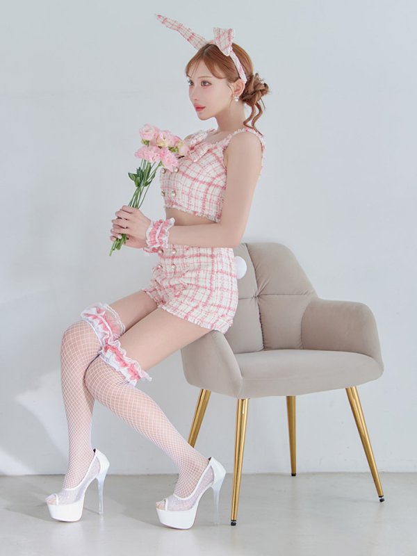 画像15: 【SALE!!】【即日発送】【ハロウィン】ツイードバニーリボンセットアップ（パンツ）【コスプレ6点セット】 【XS-Mサイズ/2カラー】[HC03] (15)