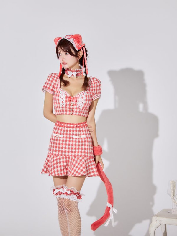 画像14: 【SALE!!】【即日発送】【ハロウィン】ツイードキャットセットアップ 【コスプレ6点セット】 【XS-Mサイズ/4カラー】[HC03] (14)