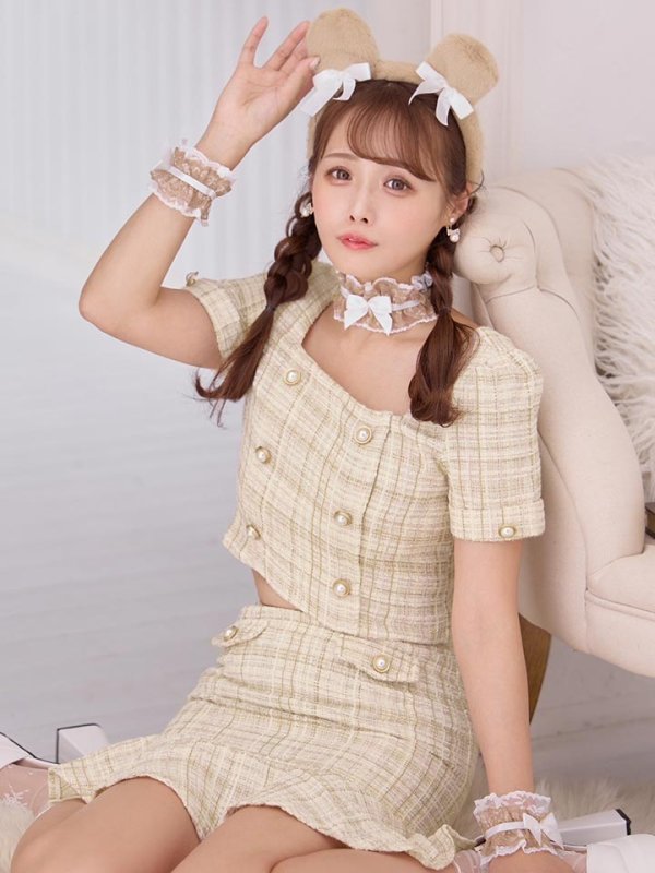 画像3: 【SALE!!】【即日発送】【ハロウィン】【LARME/ラルム掲載】ツイードくまセットアップ/ベア 【コスプレ6点セット】 【XS-Mサイズ/1カラー】[HC03] (3)